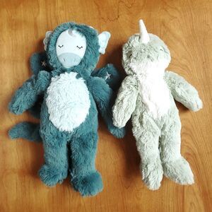 Lot of 2 Slumberkins Plush Dragon Narwhal Soft Stuffed Animal Baby Toys Green